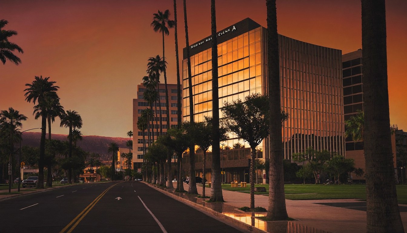 Hughes Center business district, Las Vegas -- palm-lined corporate boulevard