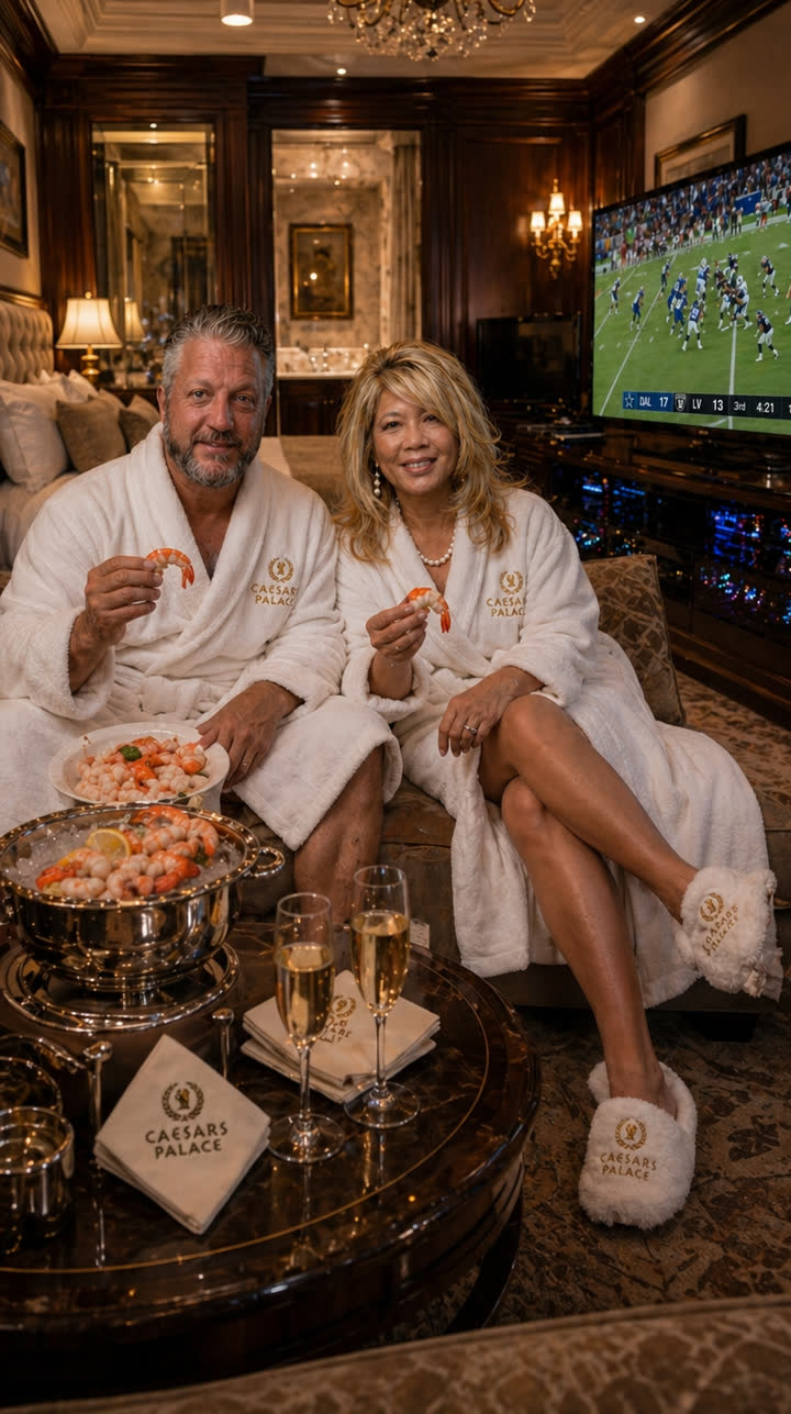 Corey and Allie Pearson in a Caesars Palace suite