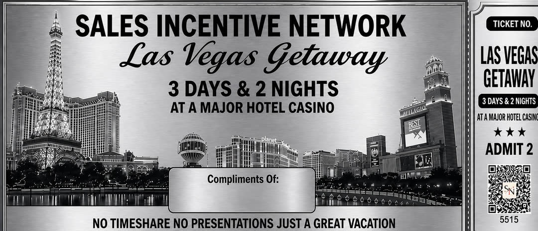 Silver individual incentive: Sales Incentive Network Las Vegas Getaway, 3 days and 2 nights, admit 2